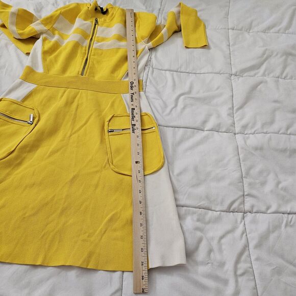 Karen Millen Dress Medium Yellow Sporty Ripple Stitch Colorblock Mini Longsleeve - Picture 8 of 10
